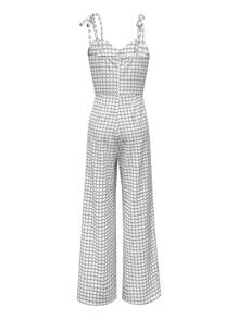Women Elegant Plaid Print Drawstring Simplistic Everyday Jumpsuit