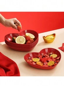 1/5pcs Red Heart Shaped Plates, Suitable For Cake, Snacks, Fruit, Kitchen, Wedding Event Decoration Valentine's Day - Red - View 1