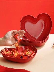 1/5pcs Red Heart Shaped Plates, Suitable For Cake, Snacks, Fruit, Kitchen, Wedding Event Decoration Valentine's Day - Red - View 2