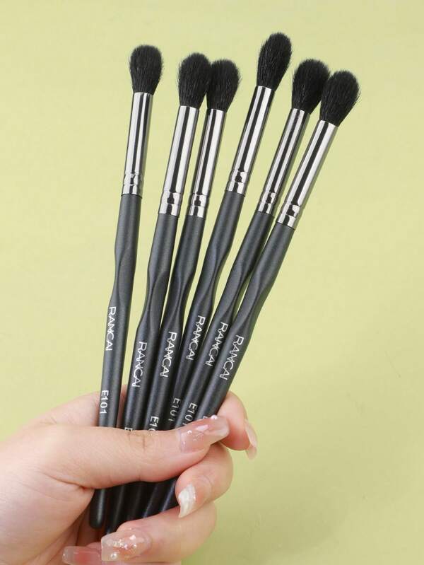 RANCAI 1/2/6 Stück Augen Make-up Pinsel Set, tragbare Lidschatten Pinsel mit weichen Haaren und Holzgriff, schwarze professionelle Lidschatten Blending Make-up Pinsel für Schatten, Lippen, schräger Eyeliner, Augenbrauen