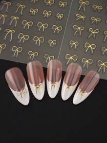 2 件金色蝴蝶结设计指甲贴纸婚礼饰品贴花自粘滑块 DIY 美甲配件工具美甲用品