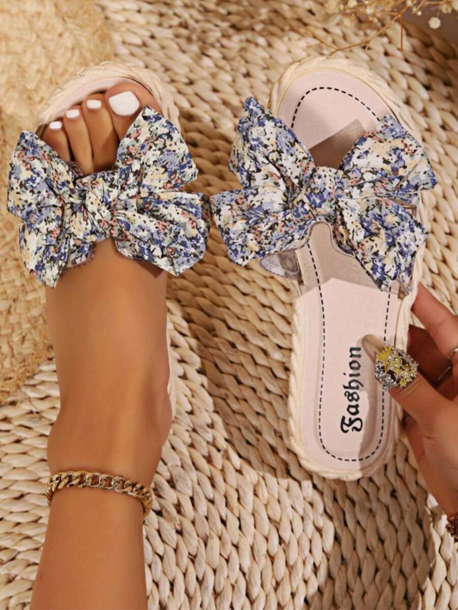 1 Pair Women Flat Slide Sandals, New Summer Fashionable Comfortable Casual Versatile Ditsy Floral Open Toe Outdoor Beach Vacation Slippers - Multicolor - View 1