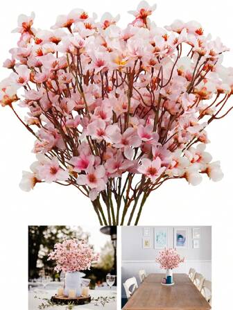 4 件装-15.75 英寸人造樱花花、丝绸桃花假植物布置适用于 DIY 花园家居婚礼派对装饰粉色、粉色花头、粉色装饰、粉色人造花装饰、春季人造花装饰、中心装饰、情人节装饰