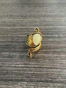 1pc Vintage Trendy Assimétrico Pedra Incrustada Anel de Liga Ajustável