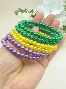 1 Bộ Vòng Tay Ngọc Trai Giả Co Giãn Nhiều Sợi Cho Nữ Với Nhiều Màu Sắc Rực Rỡ - Tím, Vàng, Xanh Lá, Hình Quả Tennis, Phù Hợp Theo Yêu Cầu Cá Nhân - vòng đeo tay - Xem 11