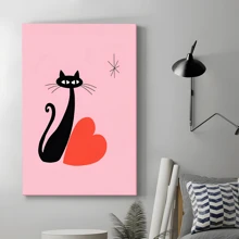 1Pc Valentine's Day Wall Art Prints, Pink Valentine's Day Black Cat And Love Heart Art Poster Valentines Wall Decor For Wedding Home Living Room Bedroom, Gift For Men Women Couples Lovers - Multicolor - View 5