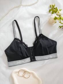 1pc Women Front Hook Closure Wireless Comfortable Bra - Black - View 6