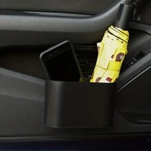 1 件带盖防漏黑色汽车垃圾桶 - PP 材质，易于安装的设计，适用于车载配件，汽车垃圾桶门悬挂式储物箱，多功能前排座椅雨伞架，汽车内饰装饰