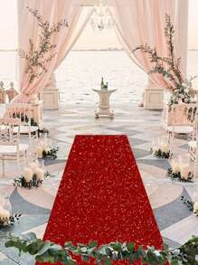 1pc 75*300/75*500cm Red Glitter Aisle Runner Carpet, Romantic Wedding Aisle Runways, Outdoor Birthday Decorations, Valentine's Day Decoration, Proposal Scene Decoration Glitter Rug, Indoor And Outdoor Decor