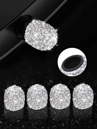 Set de 4 tapas de válvula de neumático de coche y motocicleta con decoraciones de rueda con rhinestones brillantes, tapas de válvula de neumático de coche, tapas de neumático de motocicleta