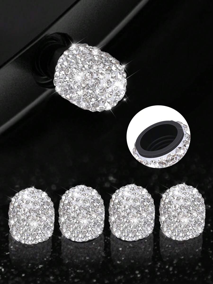 4pcs/Set Fashionable Car & Motorcycle Tire Valve Stem Caps, Rhinestone Shiny Wheel Hub Decorations, Car Tire Valve Caps, Motorcycle Tire Caps - one-size - View 1