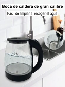 Hervidor eléctrico de vidrio de 2.0L, hervidor de agua caliente de 1000W, calentador de agua eléctrico inalámbrico con luz LED, apagado automático y protección contra ebullición en seco - Negro - Ver 2