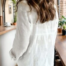 SANOPY Effortless Chic Women's Plain White Button Down Shirt With Long Regular Sleeves And Shirt Collar In Non-Stretch Woven Fabric - 白色 - 查看 2