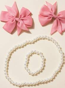 4 Stücke/Set Haarschmuck Set für Mädchen, enthält 2 Haarspangen, 1 Perlenkette und 1 Perlenarmband, geeignet für Mädchen ab 3 Jahren. Schleifen Haarspangen, passend für Frühlingsoutfits, Kinderaccessoires, können für Feiern, Jubiläumsparty Dekoration, Kindergeschenke verwendet werden, in verschiedenen Farben erhältlich, geeignet für Innen- und Außenbereich, Geburtstagsdekor, Fotografie Requisiten. - Verschiedenfarbig - Übersicht 5