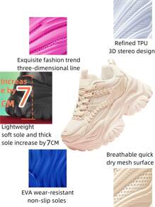 女士Y2K风格可爱时尚休闲7厘米厚底运动鞋，轻盈EVA材质，时尚休闲厚底运动鞋，适合多个季节户外穿着 - 米色 - 查看 4