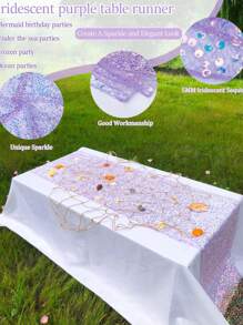 1pc Rainbow Blue Sparkly Table Cloth, 30cm X 275cm, Baby Shower Decoration, Rectangular Glitter Tablecloth For Birthday Party, Home Decor