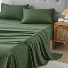 3/4 Piece Home Bed Sheet Set, Soft, Cooling, Comfortable And Breathable Bedding Set, Hotel Luxury Home Summer Bedding Sheets Twin, 1 Or 2 Pillowcases, 1 Flat Sheet And 1 Fitted Sheet,Room Decor,  Ideal Gift. - Dark Green - View 5