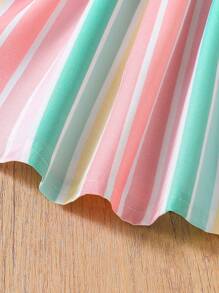 Elegant And Casual Dress For Girls And Toddlers In Spring And Summer, Cute Rainbow Striped For Summer - Multicolor - View 4