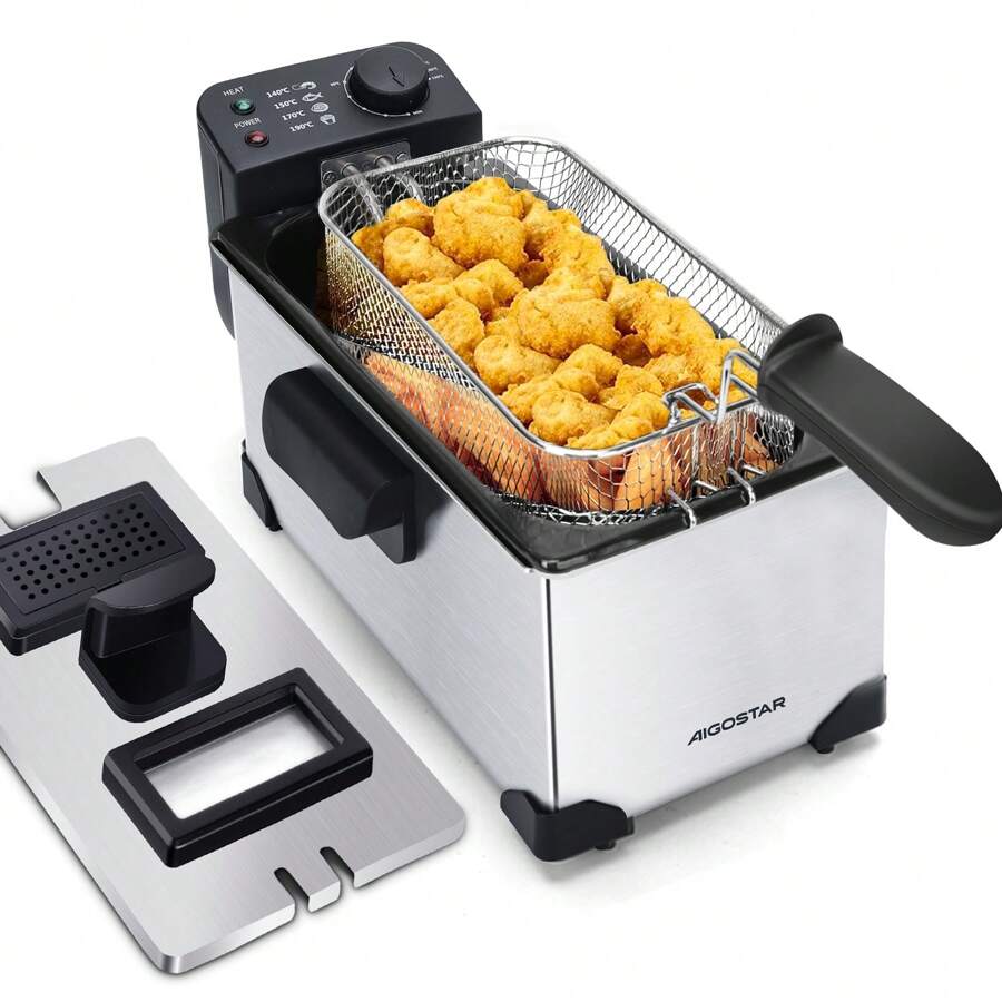 3 Liter Deep Fryer, 2200 W, Lid With Viewing Window, Adjustable Thermostat, Type 304 Stainless Steel And Fully Removable Container For Draining Oil