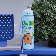 1pc 700ml/23OZ Cute Cartoon Capybara Themed Outdoor Casual Sports Water Bottle With Straw And Cup Lid, Leak-Proof, Shockproof, With Woven Handle Strap, Portable For Outdoor Camping, School, Holiday Gifts, Birthday Presents