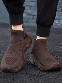 Breathable Casual Sports Shoes, Plus Size Women Slouchy Shoes, Soft Slip-On Sports Socks Shoes, Couples Shoes - Brown - View 2