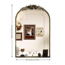 UNHO Vintage Baroque Arched Brass Mirror Metal Frame Antique Wall Mounted Mirror 60,5x91,6cm - 香檳色 - 查看 3