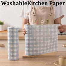 1 Roll Sheets Slouchy Rags, Disposable Kitchen Paper Towels, Washable Wet And Dry Towels, Dishcloths, Non-Stick Oil Rags, Degreasing Towels, Household Cleaning Rags, Drying Cloths, Cleaning Supplies, Cleaning Tools, Plaid Pattern Washable Kitchen Dishcloth Disposable Wet And Dry Dish Towel, For Outdoor, Camping