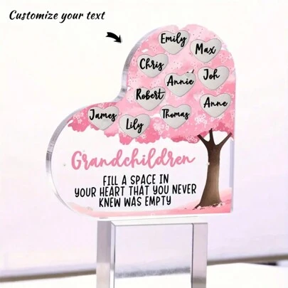 Placa conmemorativa de acrílico con forma de corazón personalizada con los nombres de 3-10 nietos, decoración interior y exterior ideal como regalo para el cumpleaños de la abuela, el Día de la Madre - sin necesidad de electricidad - para la abuela - regalo perfecto para el Día de los Abuelos, ideal para el hogar, la oficina, la sala de estar, el dormitorio, el bar, la cafetería y el restaurante, regalos personalizados, adornos personalizados, regalos de Navidad, adornos de Navidad personalizados, regalos festivos