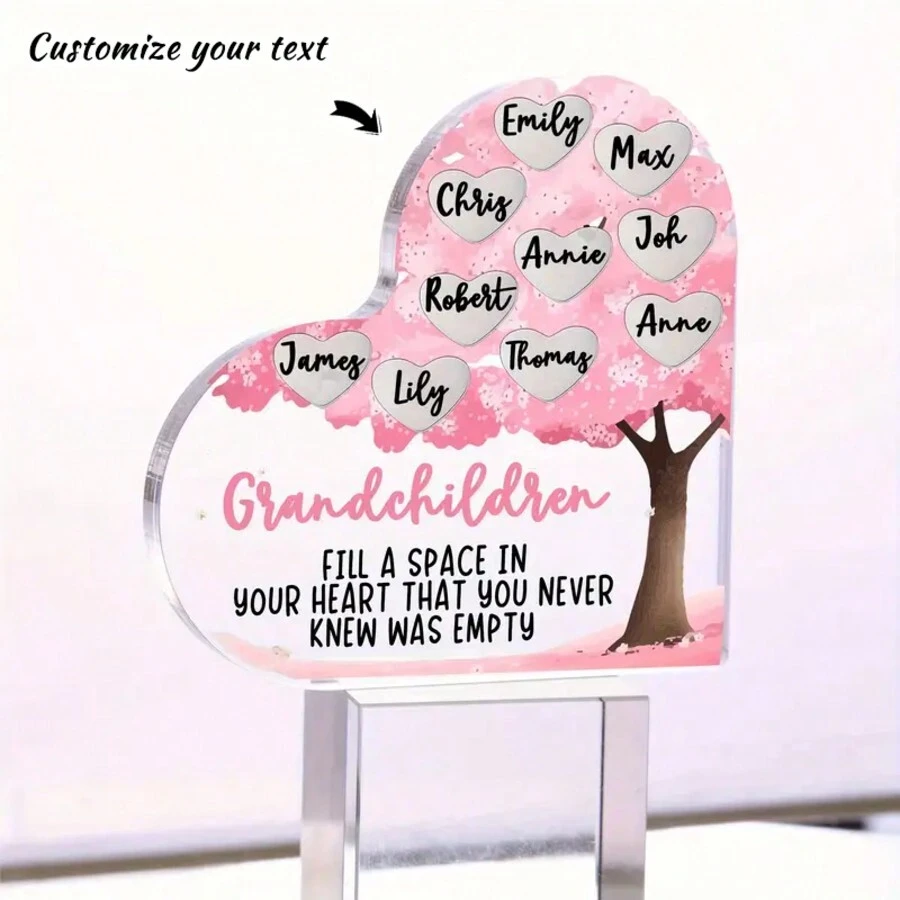 Personalized Grandchildren Heart-Shaped Acrylic Plaque -Personalize With 3-10 Names, Indoor & Outdoor Decorative Figurine For Grandma's Birthday, Mother's Day Gift - No Electricity Needed - For Grandma - Perfect Gift For Grandparents Day - Multicolor - View 1
