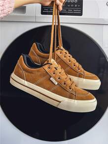Men's Spring Street Fashion Versatile Comfortable Breathable Lace-Up Low-Top Casual Sneakers - Camel - View 2