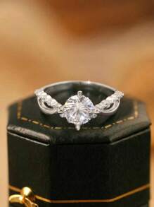 1Pc Moissanite Engagement Ring Wedding Band S925 Sterling Silver Promise Ring Eternity Ring Anniversary Ring Luxury Jewelry Gifts For Women - Silver - View 2