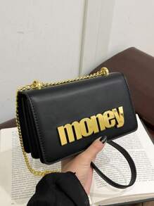 Women's Color Block Metal Letter Decor Chain Crossbody Accordion Style Handbag - View 1