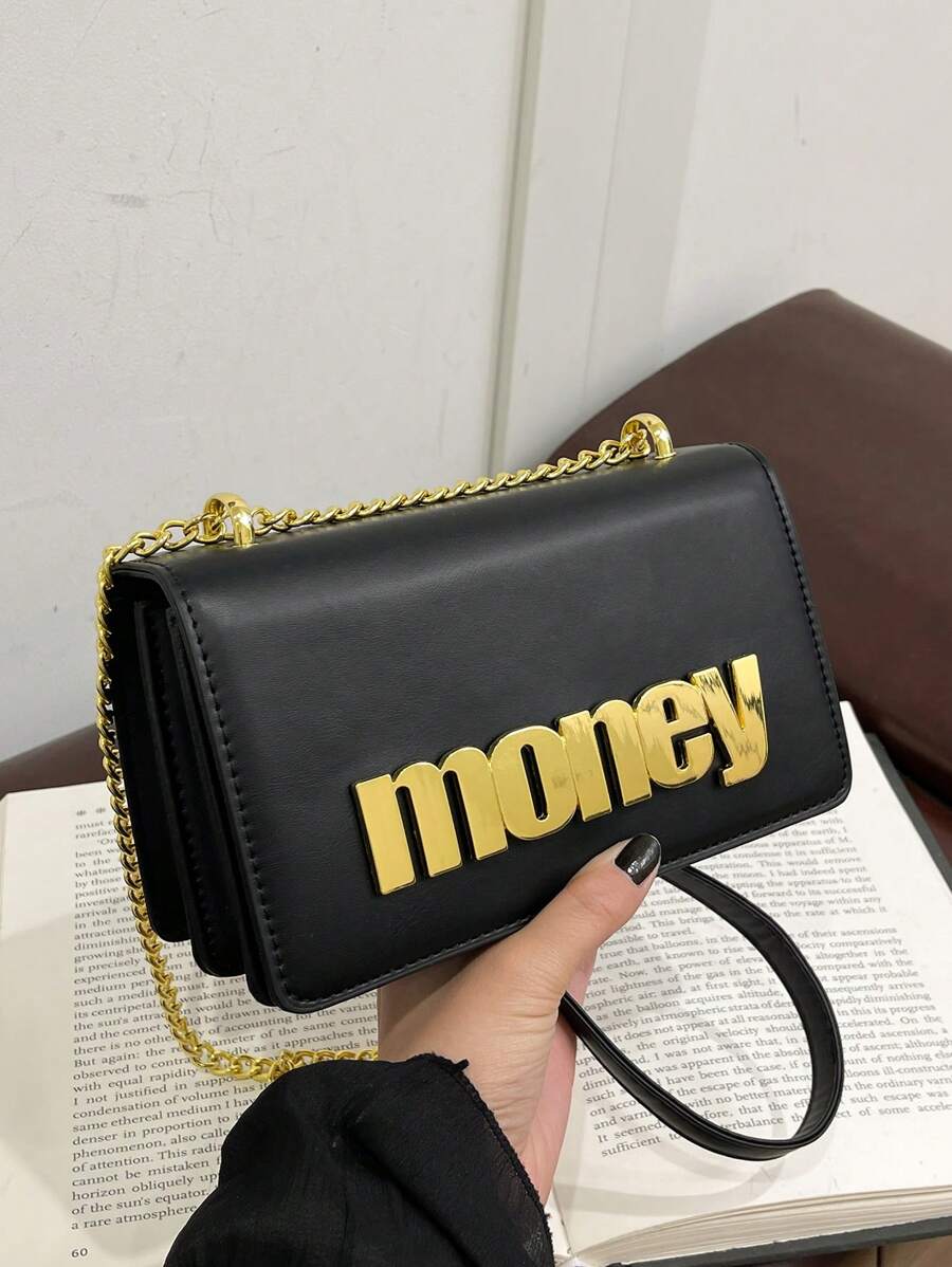 Women's Color Block Metal Letter Decor Chain Crossbody Accordion Style Handbag - View 1
