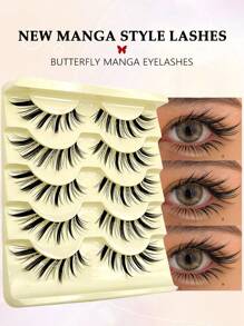 Asiteo 5 对猫眼狐狸眼漫画假睫毛眼尾加长蝴蝶漫画风格 3D 纤细自然卷翘柔软透明细带仿貂皮睫毛仿睫毛延长条睫毛、睫毛、睫毛、假睫毛