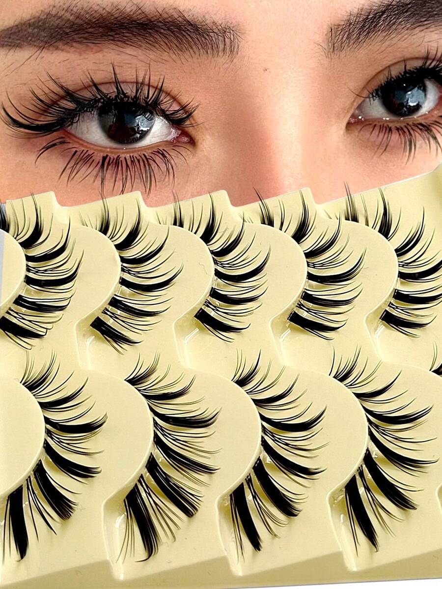 Asiteo 5 对猫眼狐狸眼漫画假睫毛眼尾加长蝴蝶漫画风格 3D 纤细自然卷翘柔软透明细带仿貂皮睫毛仿睫毛延长条睫毛、睫毛、睫毛、假睫毛