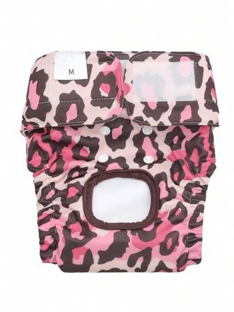 1 peça Calça fisiológica com estampa de leopardo rosa para cães fêmeas, à prova de vazamentos, ajustável, para higiene e no cio, fraldas de pano para cães fêmeas