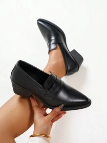 SRSOO 2025 Spring/Summer New Pointed Toe Leather Women Shoes, Mid-Heel Soft Bottom Casual Work Loafers For Middle-Aged Mothers - Black - View 4