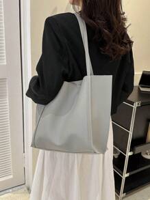 时尚大容量手提包，休闲日常个性化手提包，女士百搭手提包 - 灰色 - 查看 5