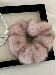 1pc Women Solid Color Furry Hair Scrunchie, Soft Ponytail Holder, Hair Accessories, Classic Fashion Casual Style, Suitable For New Year, Gathering, Travel, Party, Valentine's Day Gift, Scrunchy Hair Ties Scrunchies Makeup Home Gym Woman Accessories Head Accessories