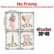 1/4 件厨师和厨师礼物 - 复古乡村花卉厨房标志 - 厨房餐厅帆布墙面艺术装饰 - 粉色厨房海报印刷 - 厨房餐厅勺子搅拌手套图片 - 节日餐厅装饰礼物生日毕业厨房装饰 - 彩色 - 查看 22