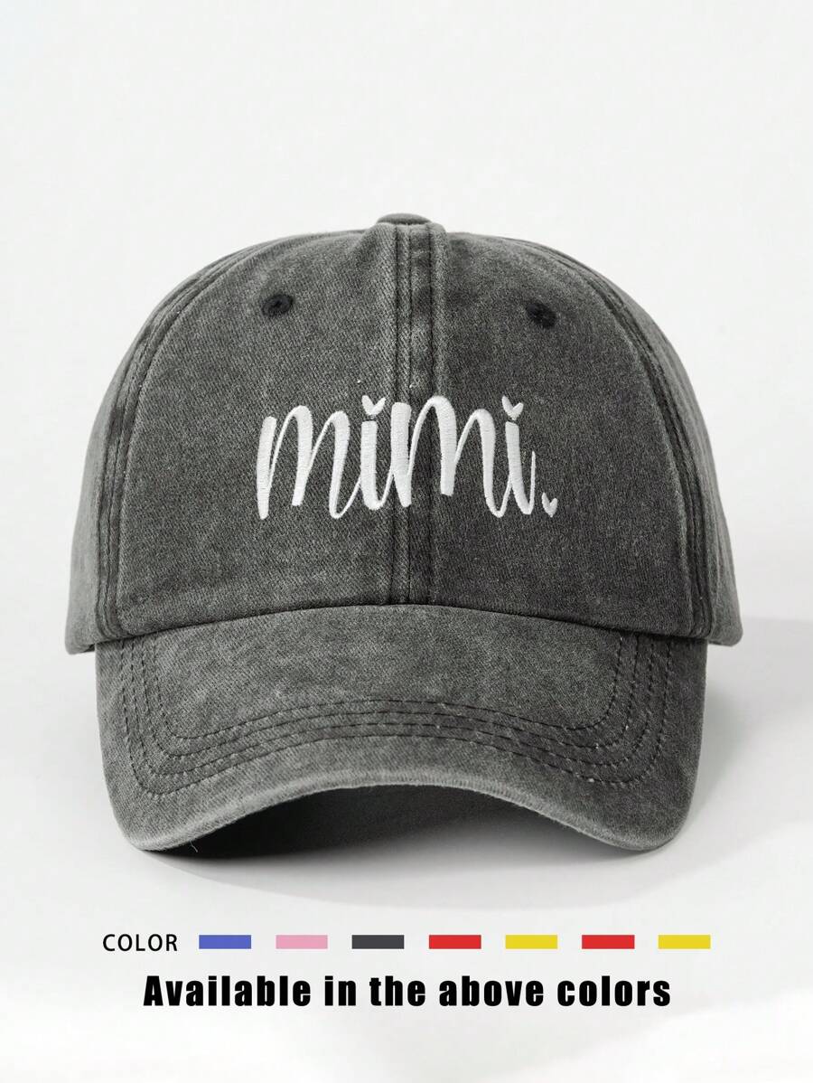 1 Stück bestickte "MIMI" gewaschene Baseballkappe, verstellbarer Freizeithat zum Outdoor-Sonnenschutz, geeignet für Frühling, Herbst, Reisen, Strand, Y2K Stil Jugendliche Kappe