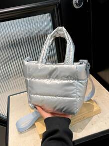 简约轻便尼龙羽绒夹克、多功能迷你手提包和单肩包 - 銀色 - 查看 1