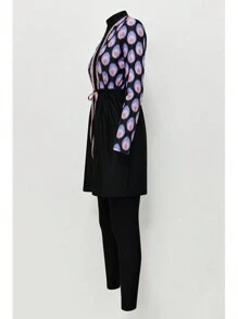 Women Muslim Swimwear Islamic Modest Swimsuit 3 Pieces Full Cover Hijab Long Sleeve Burkini Top Dress + Pants - Black - View 9