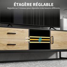 HOMCOM HOMCOM Meuble TV meuble télé bois banc TV pour téléviseur jusqu'à 60 pouces avec placard, compartiments ouverts, 2 tiroirs, étagère réglable et passe-câbles pour salon chambre à coucher, bois naturel