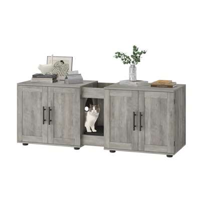 mteryoing Litter Box Enclosure With Double Room, Cat Hidden Litter Box Enclosure Furniture For 2 Cats, Wooden Enclosed Cat Litter Box Furniture,55"L X 17.7"W X 22.5"H Cat House