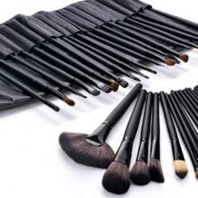 24-Pack Black Makeup Brushes / Make-Up Brushes In Leather Case - 黑色24支 - 查看 2