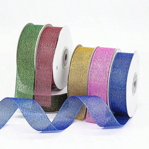 Nastro metallico lucido da 2,4 cm, 5 metri al pezzo, nastro regalo per San Valentino, nastro brillante per confezioni regalo, artigianato, decorazioni per feste, matrimoni (oro, argento, rosso, blu, nero)