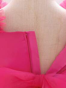 1pc Baby Girls Ruffle Tulle Bow Cute 1st Birthday Party Dress, Suitable For Flower Girl Wedding Celebration, Hair Band Included