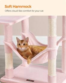 Feandrea Cat Tree, 143 Cm Cat Tower For Indoor Cats, Multi-Level Plush Cat Condo With 4 Scratching Posts, 2 Perches, Cave, Hammock, Pompoms, Jelly Pink