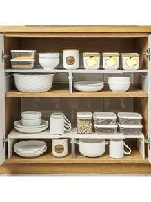 [Popular Choice] 1 Expandable Kitchen Organizer Rack, Plastic Countertop Cabinet Storage Rack With Adjustable Shelves Dividers For Spices And Cookware Organizer, No Assembly Required, Tiered Shelves, Utensil Rack - Multicolor - View 5